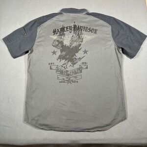 Harley Davidson Mechanics Shirt 2XL Gray Button Down Shadow Eagle Biker Graphic‎
